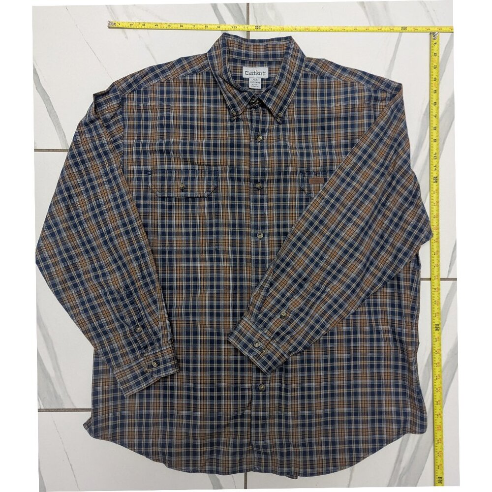 Carhartt Original fit long sleeve tan plaid button down shirt men’s size 2XL